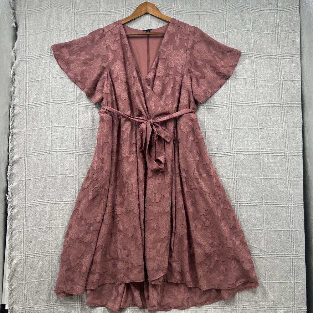 Torrid Pink Floral Burnout Jacquard Dress Plus Size 3 3X Flutter Sleeve Pockets